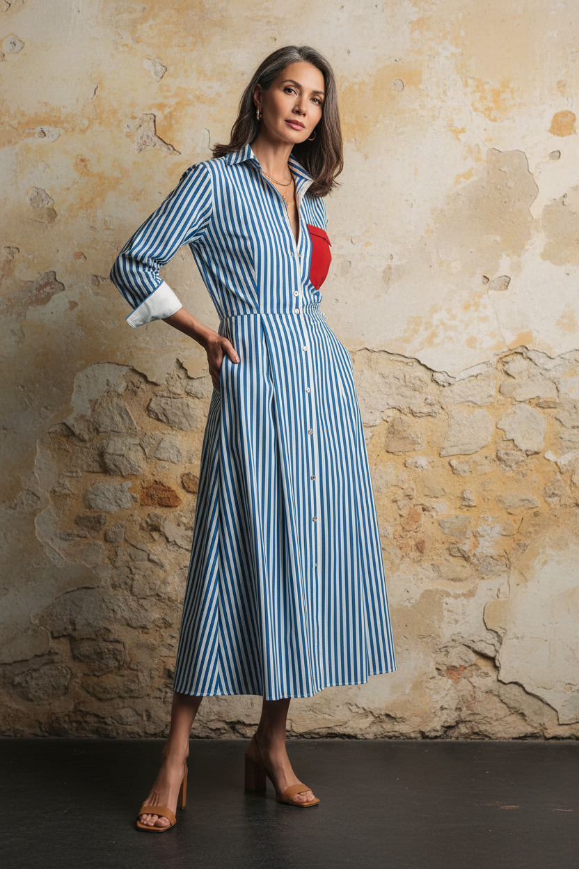 Elegant Chic Plain-striped Relaxed-fit Minimalist Casual Dress