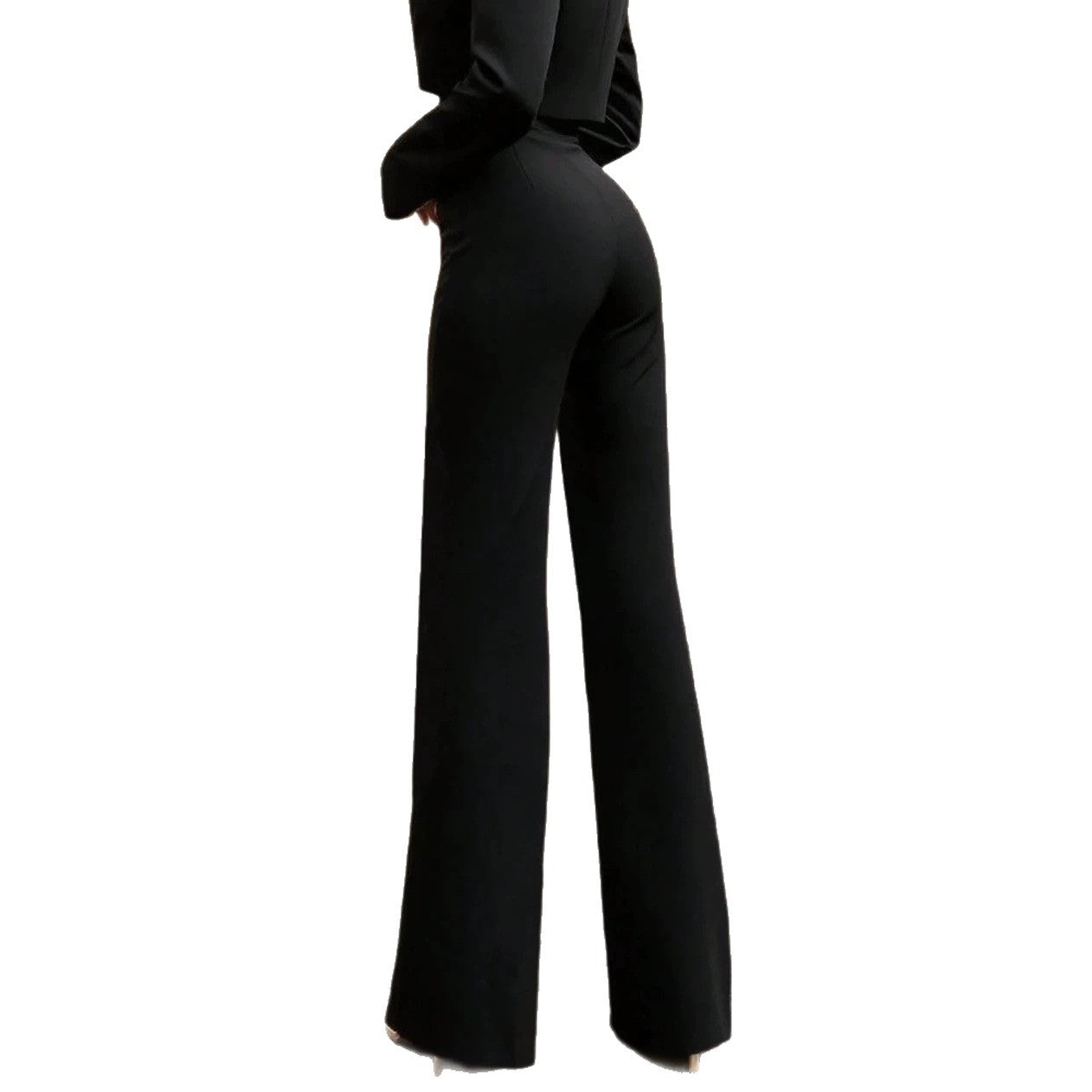 Pantalon fluide taille haute noir femme – vue de profil – Velya Genève
