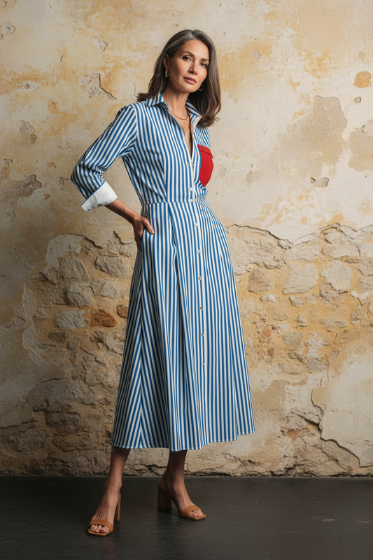 Elegant Chic Plain-striped Relaxed-fit Minimalist Casual Dress